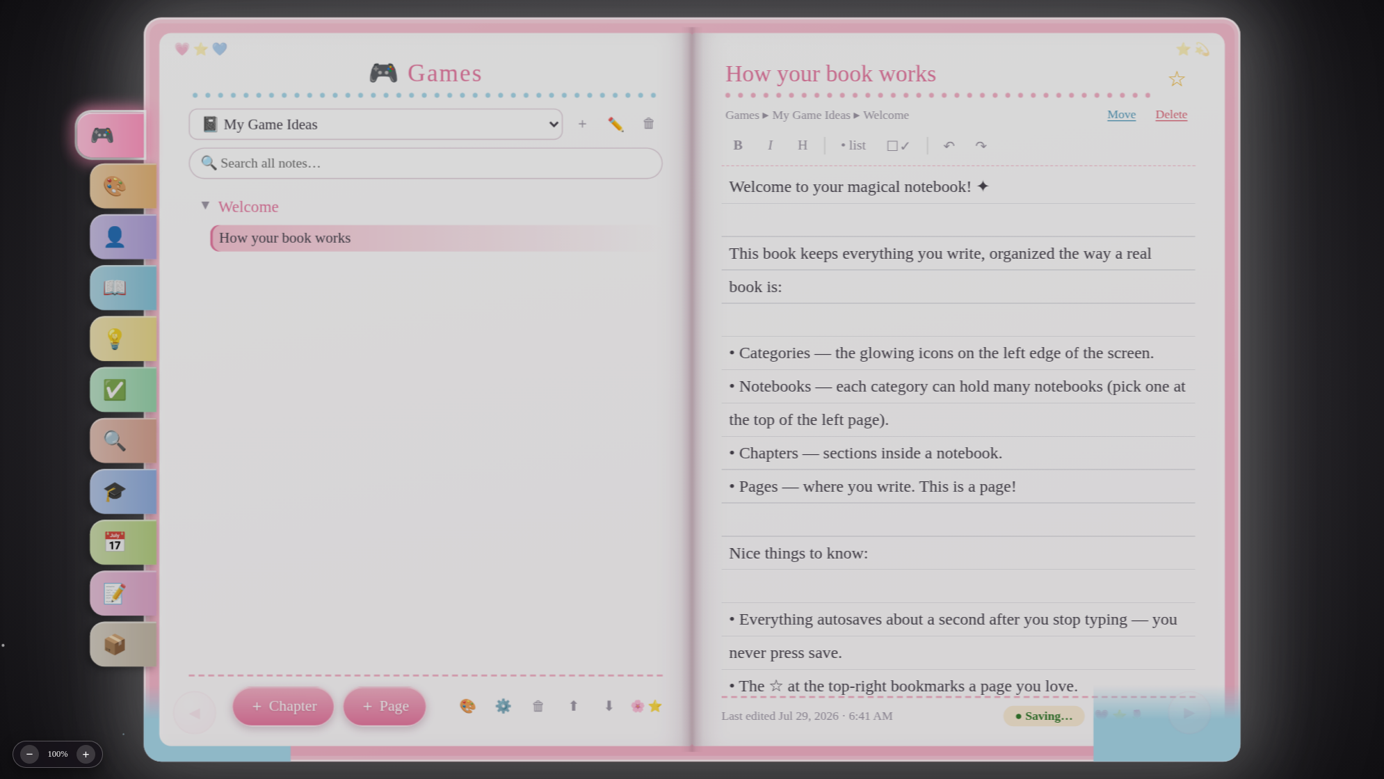 Writing with the toolbar